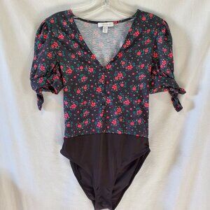 NWoT Topshop Floral Print Tie Sleeve Button Body Suit for Women Size XS